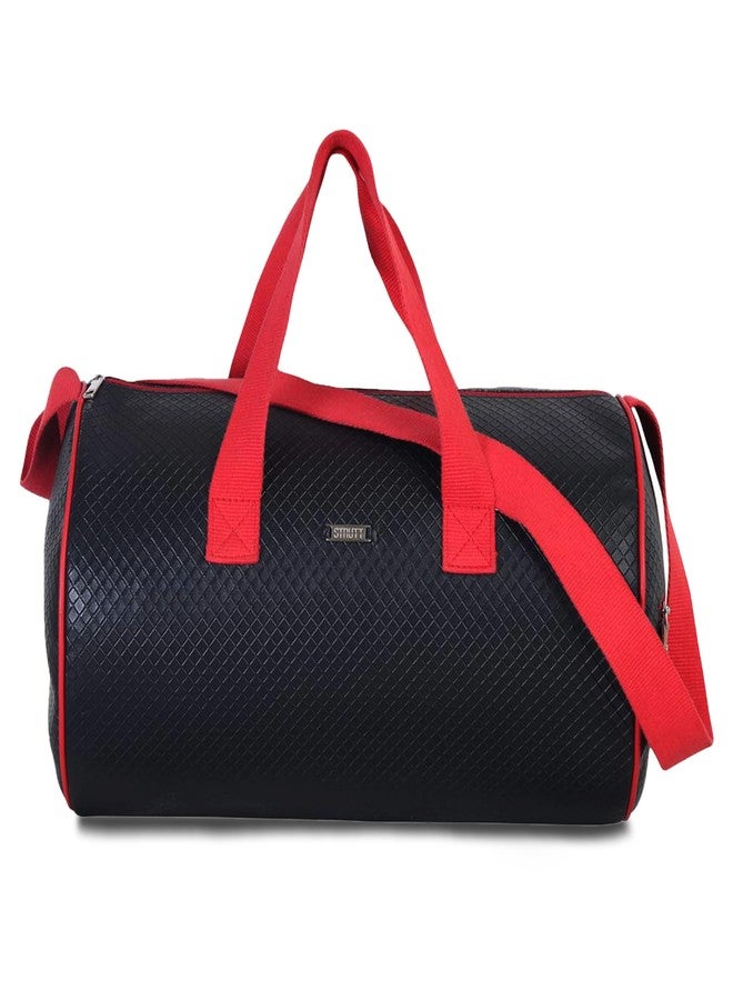 Strutt Premium Faux Leatherette Stylish & Lightweight Travel Duffle Bag for Women, Duffel Bag for Travelling & Gym - Black & Red - Image 1